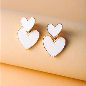 White & gold dangle heart earrings